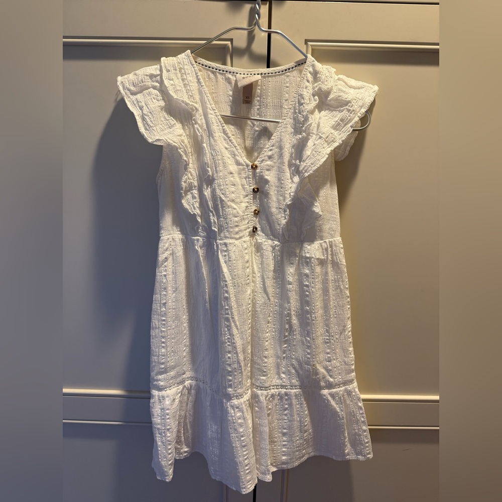 Knox Rose White Textured Midi Dress with Ruffle Sleeves